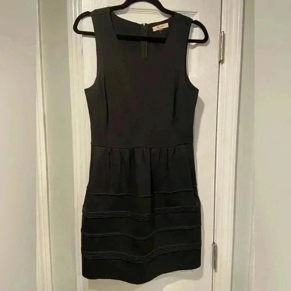 Madewell Stretchy Black Ribbed Mini Tank Dress Zip Back Bodycon Scuba Size Small